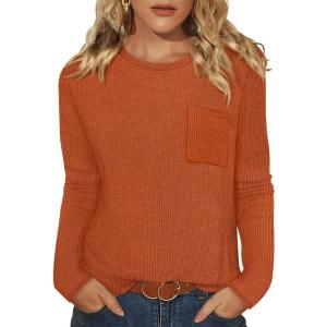 image:imageWIHOLL Long Sleeve Shirts for Women Waffle Knit Trendy Spring Fashion 2026 Dressy Casual Blouses Teacher OutfitsCaramel