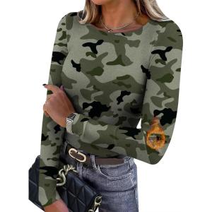 image:imageWIHOLL Long Sleeve Thermal Shirt for Women Light Fleece Tops Spring 2026 Crew Neck Casual Basic TShirtsPrint 01