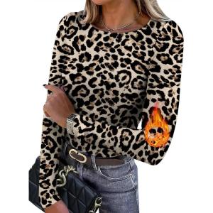 image:imageWIHOLL Long Sleeve Thermal Shirt for Women Light Fleece Tops Spring 2026 Crew Neck Casual Basic TShirtsPrint 02