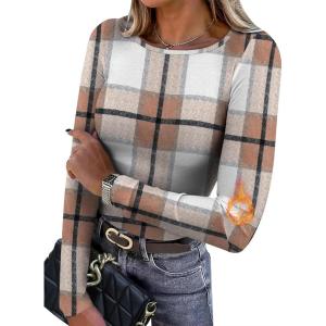 image:imageWIHOLL Long Sleeve Thermal Shirt for Women Light Fleece Tops Spring 2026 Crew Neck Casual Basic TShirtsPrint 04