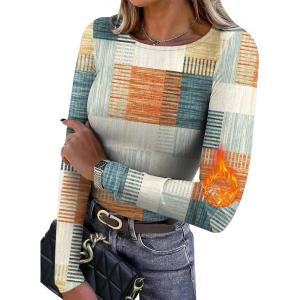image:imageWIHOLL Long Sleeve Thermal Shirt for Women Light Fleece Tops Spring 2026 Crew Neck Casual Basic TShirtsPrint 06