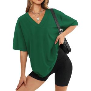 image:imageWIHOLL Oversized Tshirts for Women 2026 Summer Tops Short Sleeve V Neck Shirts Basic TeeGreen