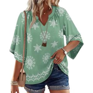 image:imageWIHOLL Plus Size Spring Clothes for Women Beach Vacation Cover Ups Clothes Womens Summer Tops Fashion Blouses Dressy Casual St Patricks Day Oversized 34 Length Sleeve Tshirts 2026 Shirts Green L