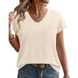 image:imageWIHOLL Short Sleeve Sweater for Women V Neck Trendy Cute Tops Business Casual Outfits Cap SleeveAbeige
