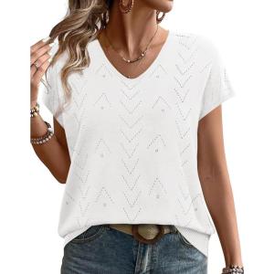 image:imageWIHOLL Short Sleeve Sweater for Women V Neck Trendy Cute Tops Business Casual Outfits Cap SleeveAwhite