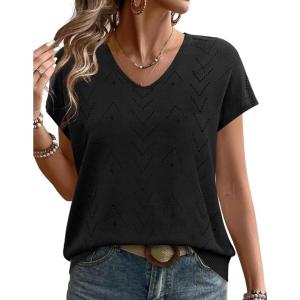 image:imageWIHOLL Short Sleeve Sweater for Women V Neck Trendy Cute Tops Business Casual Outfits Cap SleeveBlack