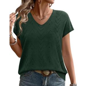 image:imageWIHOLL Short Sleeve Sweater for Women V Neck Trendy Cute Tops Business Casual Outfits Cap SleeveGreen