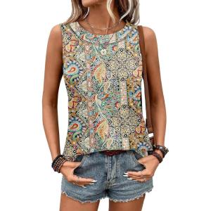 image:imageWIHOLL Tank Tops for Women Summer Outfits 2026 Crewneck Spring Casual Sleeveless Shirts Blouses ClothingBoho Print
