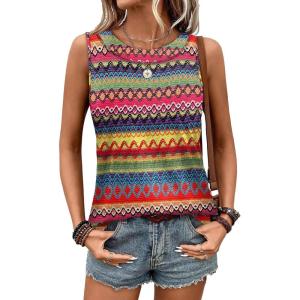 image:imageWIHOLL Tank Tops for Women Summer Outfits 2026 Crewneck Spring Casual Sleeveless Shirts Blouses ClothingStripes Multicolor