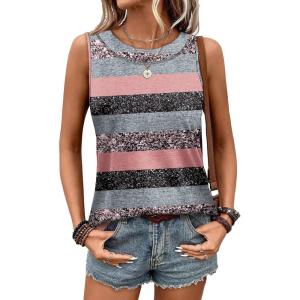 image:imageWIHOLL Tank Tops for Women Summer Outfits 2026 Crewneck Spring Casual Sleeveless Shirts Blouses ClothingStripes Pink
