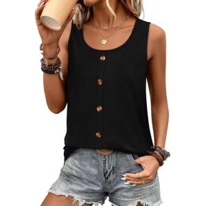 image:imageWIHOLL Tank Tops for Women Summer Tops Trendy Dressy Casual Spring Vacation Outfits Crewneck Button Down Sleeveless ShirtsBlack