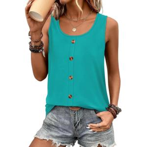 image:imageWIHOLL Tank Tops for Women Summer Tops Trendy Dressy Casual Spring Vacation Outfits Crewneck Button Down Sleeveless ShirtsFresh Green