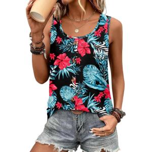 image:imageWIHOLL Tank Tops for Women Summer Tops Trendy Dressy Casual Spring Vacation Outfits Crewneck Button Down Sleeveless ShirtsPattern Hawaii