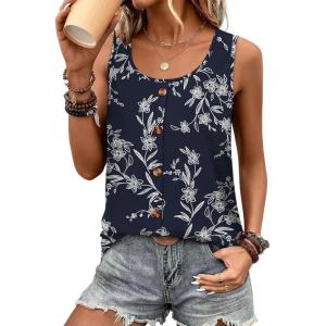 image:imageWIHOLL Tank Tops for Women Summer Tops Trendy Dressy Casual Spring Vacation Outfits Crewneck Button Down Sleeveless ShirtsPattern Navy