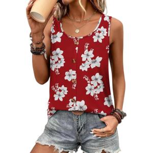 image:imageWIHOLL Tank Tops for Women Summer Tops Trendy Dressy Casual Spring Vacation Outfits Crewneck Button Down Sleeveless ShirtsPattern Red