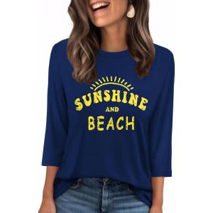 image:imageWIHOLL Womens 34 Length Sleeve Tops Crewneck Graphic Tees Casual Tunic Tops to Wear with Leggings Fashion Clothing Outfits1letter Print