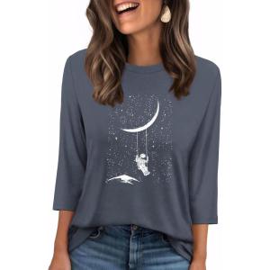 image:imageWIHOLL Womens 34 Length Sleeve Tops Crewneck Graphic Tees Casual Tunic Tops to Wear with Leggings Fashion Clothing Outfits2starlit Print