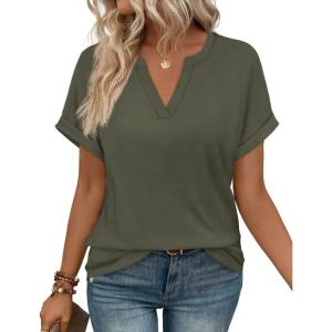 image:imageWIHOLL Womens Blouses Spring Tops Short Sleeve Shirts Dressy Casual Summer Vacation Fashion Clothing 2026Army Green