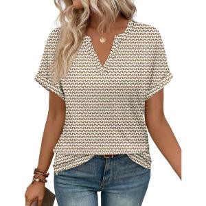 image:imageWIHOLL Womens Blouses Spring Tops Short Sleeve Shirts Dressy Casual Summer Vacation Fashion Clothing 2026Beige Labyrinth