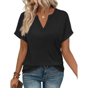 image:imageWIHOLL Womens Blouses Spring Tops Short Sleeve Shirts Dressy Casual Summer Vacation Fashion Clothing 2026Black