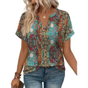 image:imageWIHOLL Womens Blouses Spring Tops Short Sleeve Shirts Dressy Casual Summer Vacation Fashion Clothing 2026Blooming Color
