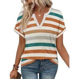 image:imageWIHOLL Womens Blouses Spring Tops Short Sleeve Shirts Dressy Casual Summer Vacation Fashion Clothing 2026Color Stripe