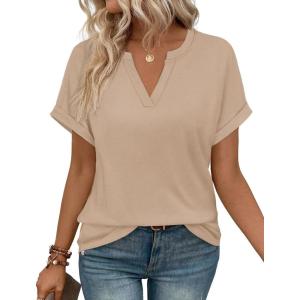 image:imageWIHOLL Womens Blouses Spring Tops Short Sleeve Shirts Dressy Casual Summer Vacation Fashion Clothing 2026Khaki