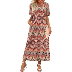 image:imageWIHOLL Womens Maxi Dresses V Neck Vacation Beach Sundresses Floral Travel Summer DressFloral Boho 1