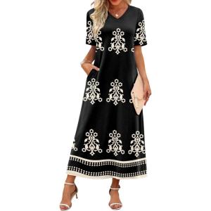image:imageWIHOLL Womens Maxi Dresses V Neck Vacation Beach Sundresses Floral Travel Summer DressFloral Boho 2