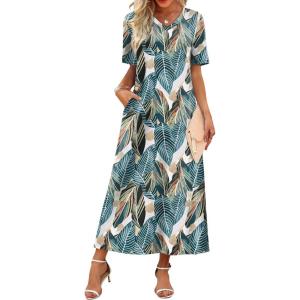 image:imageWIHOLL Womens Maxi Dresses V Neck Vacation Beach Sundresses Floral Travel Summer DressFloral Frond