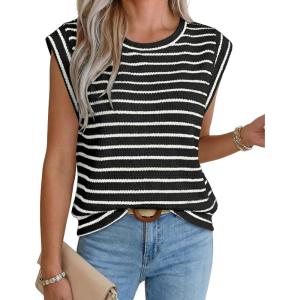 image:imageWIHOLL Womens Sleeveless Vest Striped Tops Muscle Tee Summer Outfits Business Casual T Shirts Trendy Textured Tank TopKnit  Black Stripe