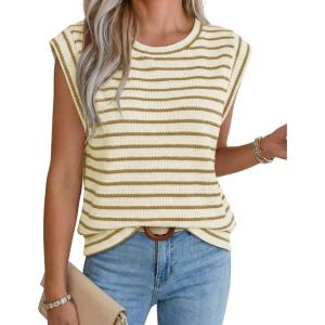image:imageWIHOLL Womens Sleeveless Vest Striped Tops Muscle Tee Summer Outfits Business Casual T Shirts Trendy Textured Tank TopKnit  Camel Stripe