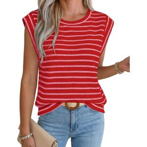 image:imageWIHOLL Womens Sleeveless Vest Striped Tops Muscle Tee Summer Outfits Business Casual T Shirts Trendy Textured Tank TopKnit  Red Stripe