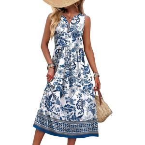 image:imageWIHOLL Womens Summer Dresses Maxi Dress Vacation Beach Sundresses 2026 with PocketsFloral Blue and White Porcelain