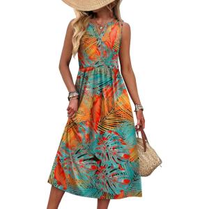 image:imageWIHOLL Womens Summer Dresses Maxi Dress Vacation Beach Sundresses 2026 with PocketsFloral Coconut Leaves