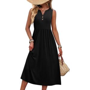 image:imageWIHOLL Womens Summer Dresses Maxi Dress Vacation Beach Sundresses 2026 with PocketsPlain Black