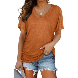 image:imageWIHOLL Womens Summer TShirts Short Sleeve V Neck Dolman Tops with Side Shirring Loose Fit Shirts Spring Fashion05burntorange