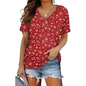 image:imageWIHOLL Womens Summer TShirts Short Sleeve V Neck Dolman Tops with Side Shirring Loose Fit Shirts Spring Fashion3spotted Red