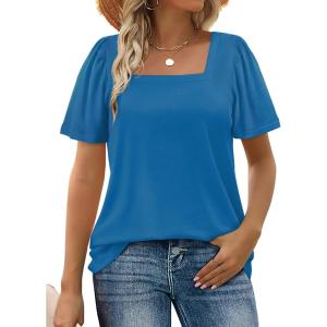 image:imageWIHOLL Womens Summer Tops Casual Square Neck Puff Short Sleeve T Shirts5blue