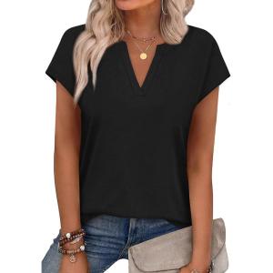 image:imageWIHOLL Womens Summer Tops V Neck T Shirts Cap Sleeve Business Casual Outfits Loose Fit Beach Vacation Clothes Basic Tees0black