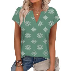 image:imageWIHOLL Womens Summer Tops V Neck T Shirts Cap Sleeve Business Casual Outfits Loose Fit Beach Vacation Clothes Basic Tees4green Snowflake