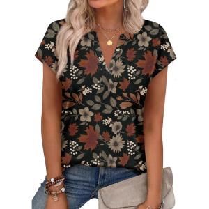 image:imageWIHOLL Womens Summer Tops V Neck T Shirts Cap Sleeve Business Casual Outfits Loose Fit Beach Vacation Clothes Basic Tees4maple Leaf