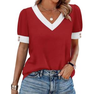image:imageWIHOLL Womens Tops Boho Summer Outfits 2026 Short Sleeve Shirts with Bottons Beach Vacation Clothes Casual S3XL02red