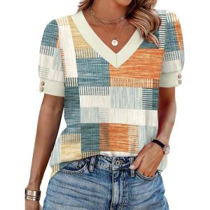 image:imageWIHOLL Womens Tops Boho Summer Outfits 2026 Short Sleeve Shirts with Bottons Beach Vacation Clothes Casual S3XL06plaid