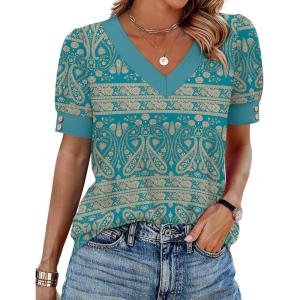 image:imageWIHOLL Womens Tops Boho Summer Outfits 2026 Short Sleeve Shirts with Bottons Beach Vacation Clothes Casual S3XL08green Print