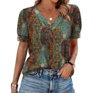image:imageWIHOLL Womens Tops Boho Summer Outfits 2026 Short Sleeve Shirts with Bottons Beach Vacation Clothes Casual S3XL08vintage Boho
