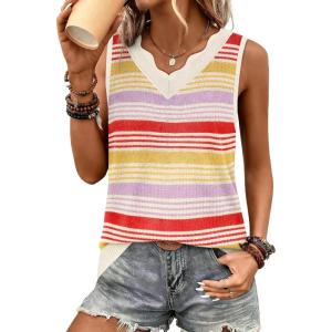 image:imageWIHOLL Womens V Neck Lightweight Sweaters Vest Dressy Casual Trendy Tank Tops AllSeason Cozy OutfitsZrainbow Striped