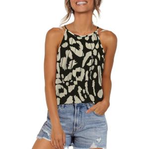 image:imageWlHOLL Womens Pleated Tank Tops Spaghetti Strap Camisole Halter Tops Curved Hem Fashion 2026Eblack Leopard
