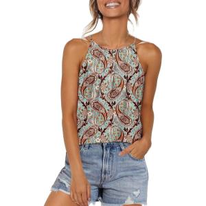 image:imageWlHOLL Womens Pleated Tank Tops Spaghetti Strap Camisole Halter Tops Curved Hem Fashion 2026Jboho Print 01