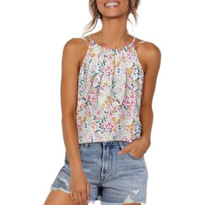 image:imageWlHOLL Womens Pleated Tank Tops Spaghetti Strap Camisole Halter Tops Curved Hem Fashion 2026Jpink Floral